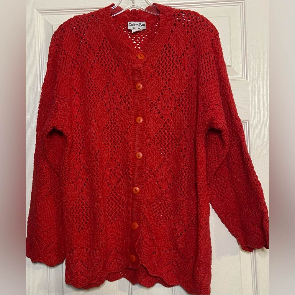 Colter Bay Women’s Cardigan HandLoomed 1989 Red Diamond Knit Size Medium